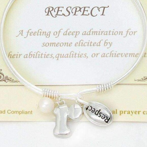 "R" Initial  "Respect" Charm Silver Bracelet - Picture 3 of 7